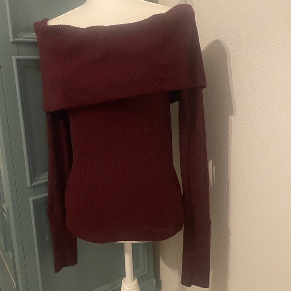 Free People - We The Free-  Burgundy Off-Shoulder Sweater - Picture 2 of 5